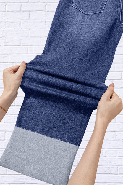 Folded Cuffs Distressed Straight High Waist Jeans