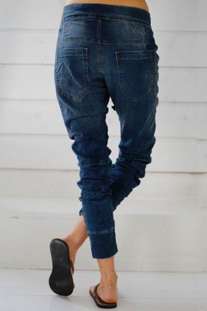 Rosiedress Drawstring Waist Ruched Harem Denim Joggers