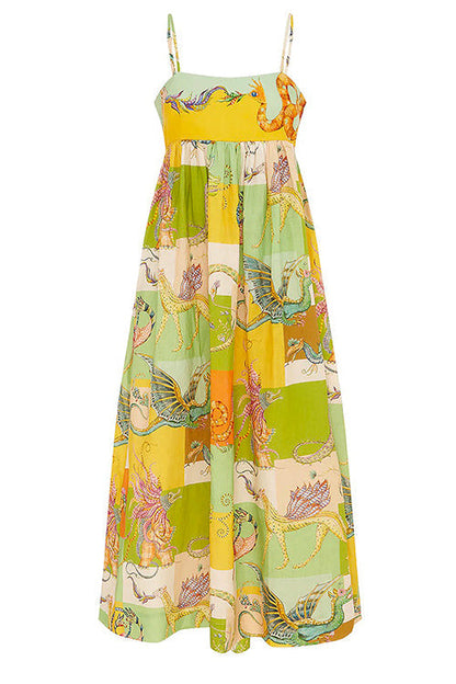 Rosiedress Bow Knot Back Dinosaur Printed Cami Maxi Holiday Dress