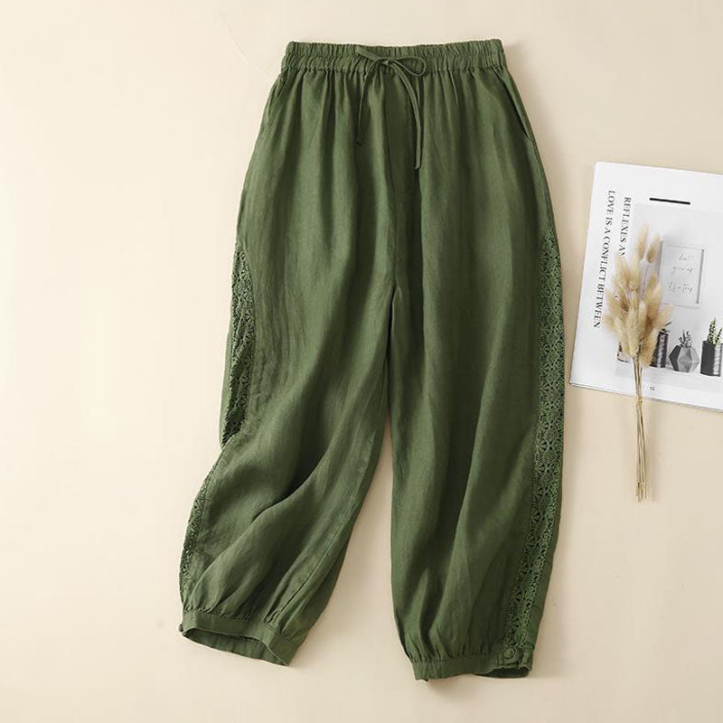 Cotton Linen Lace Casual Pants