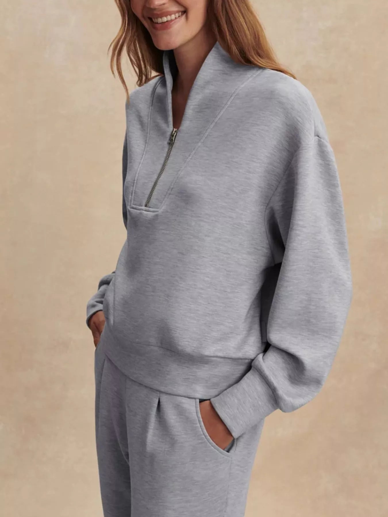 Quarter-Zip Sweatshirt and Wide-Leg Pants Set