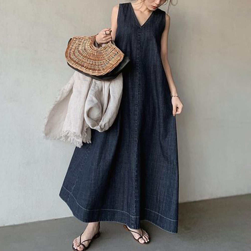 A-Line Oversized V-neck Sleeveless Dress