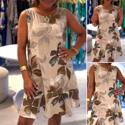 Sleeveless round neck printed dress