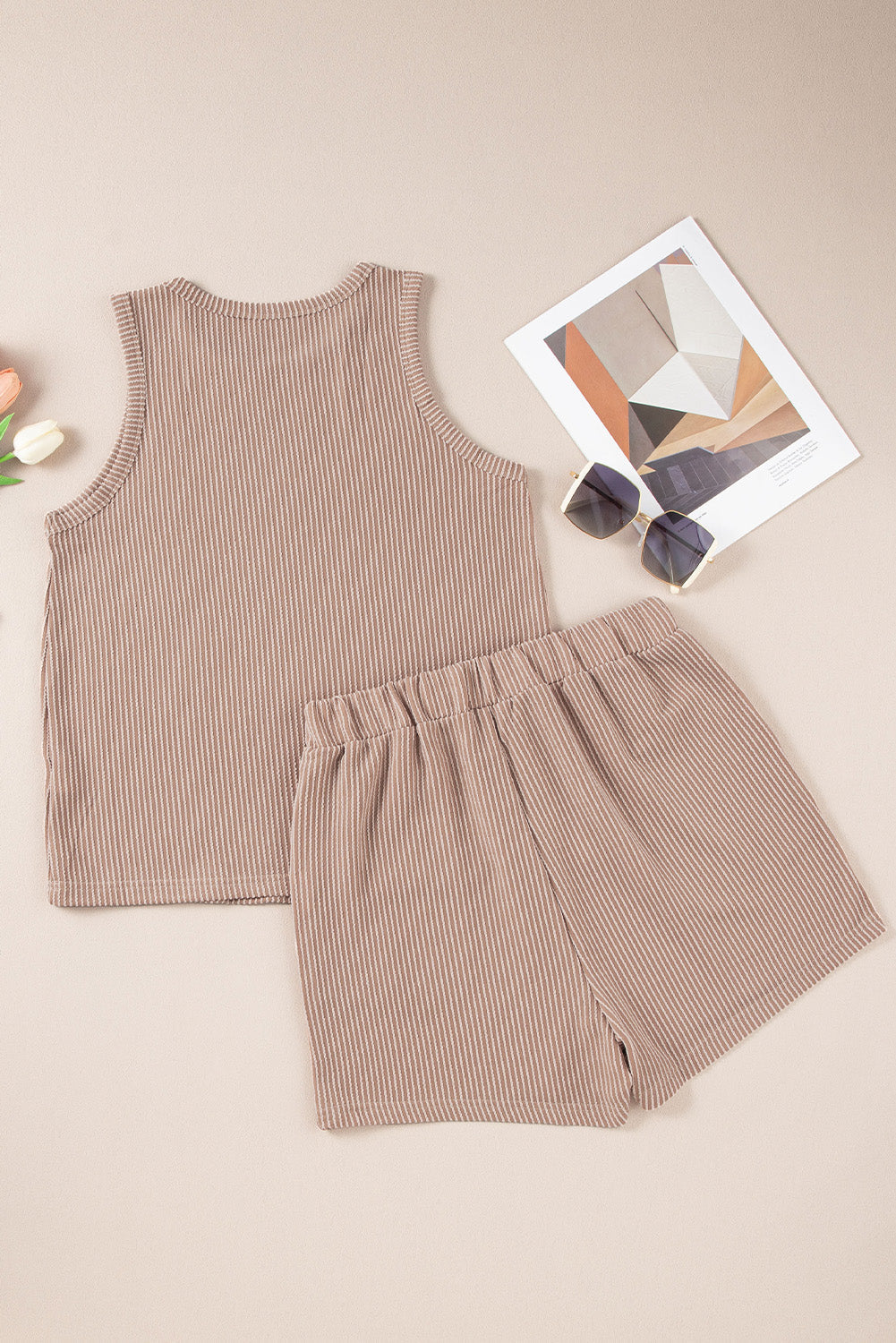 Blue Zone Planet | Textured Round Neck Tank and Shorts Set