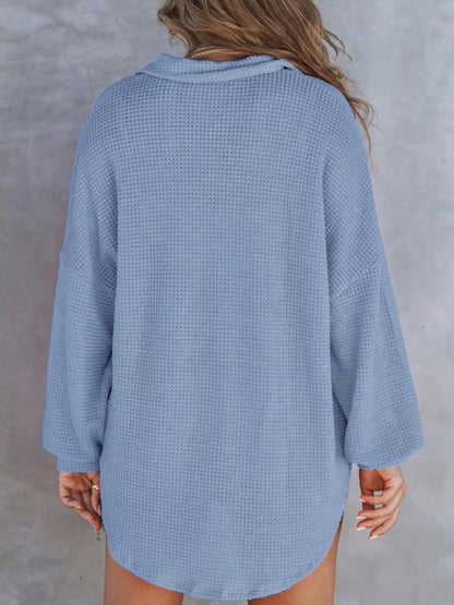 Waffle Knit Button Detail T-Shirt with Pocket