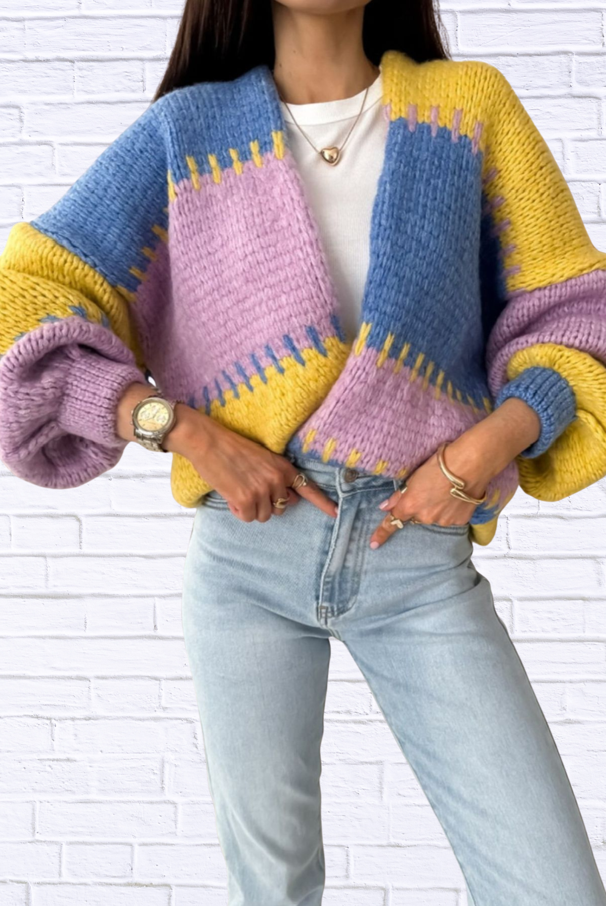 Color Block Open Front Cardigan