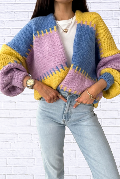 Color Block Open Front Cardigan