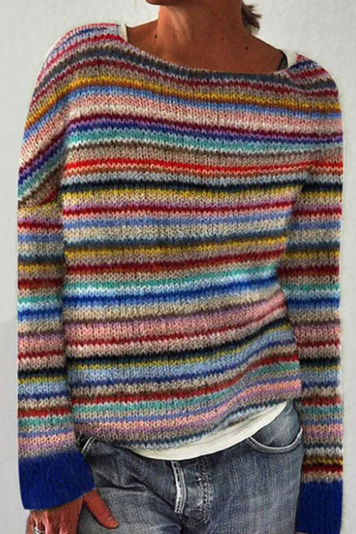 Rosiedress Crewneck Vibrant Rainbow Chunky Knit Sweater(in 4 Patterns)