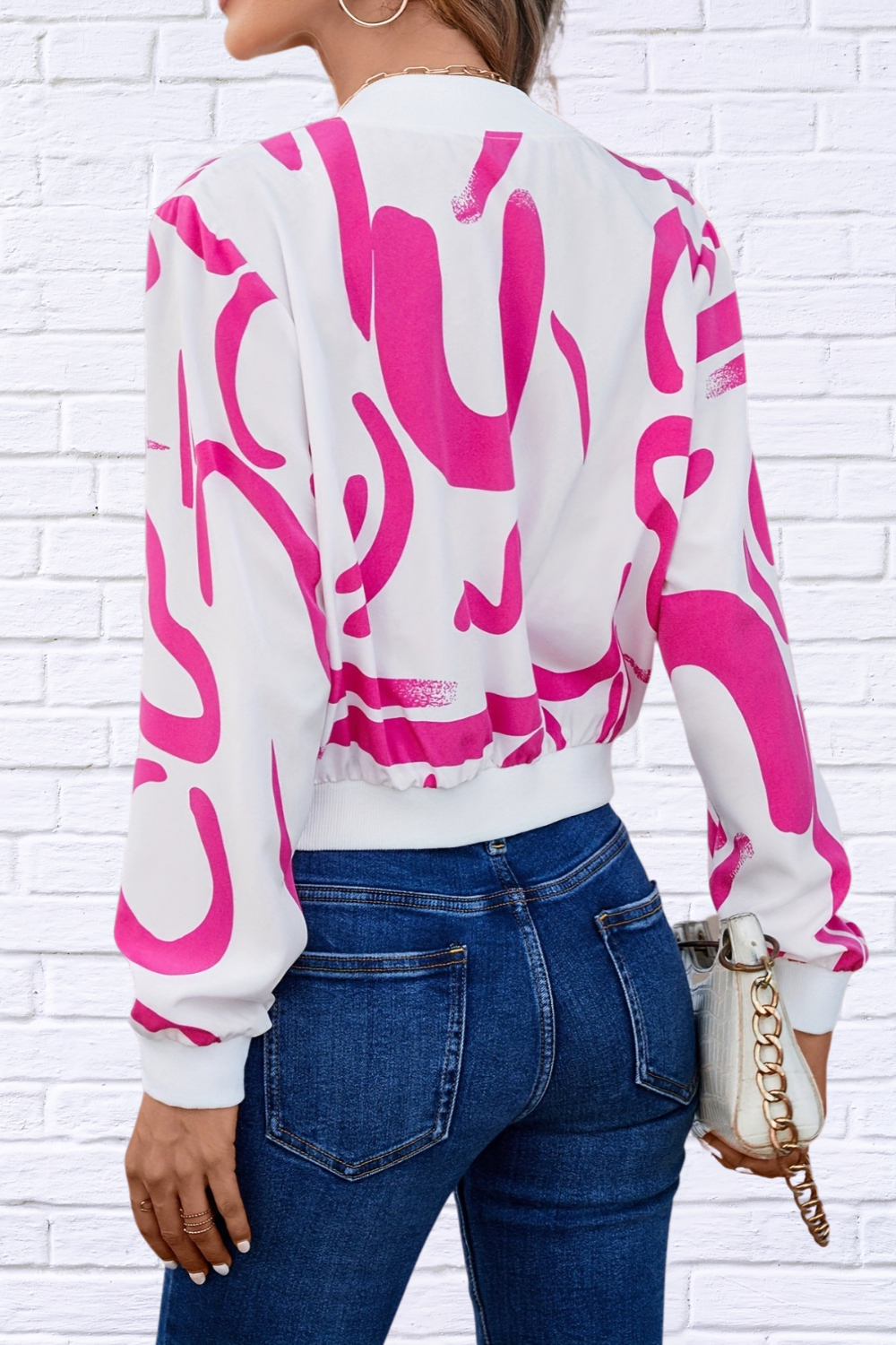Pink Abstract Print Bomber Jacket for Women | Boutique Style