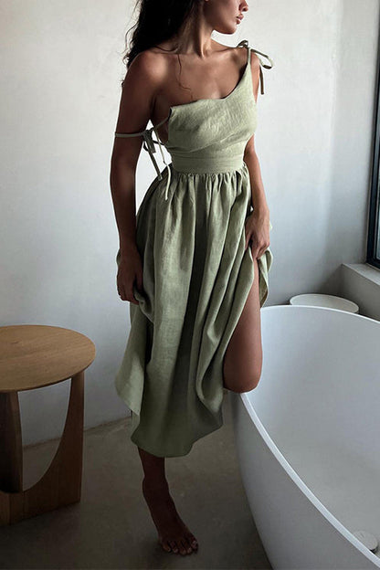 Rosiedress Tie Shoulder Backless Waisted Swing Maxi Cami Dress