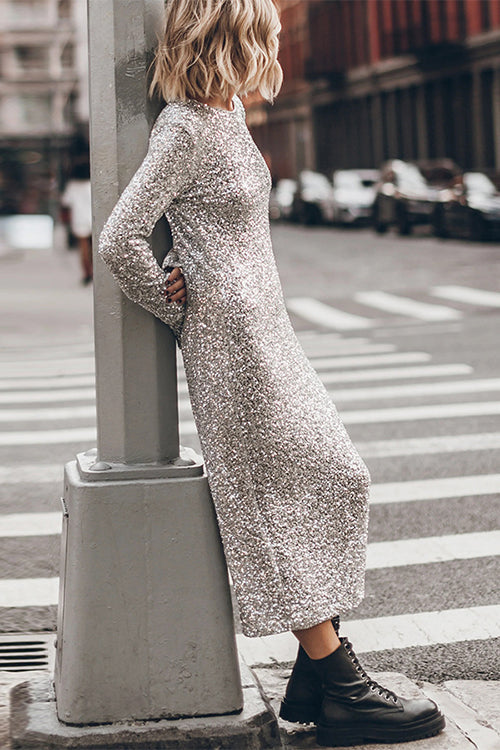 Rosiedress Long Sleeves Back Cut Out Sequin Midi Dress