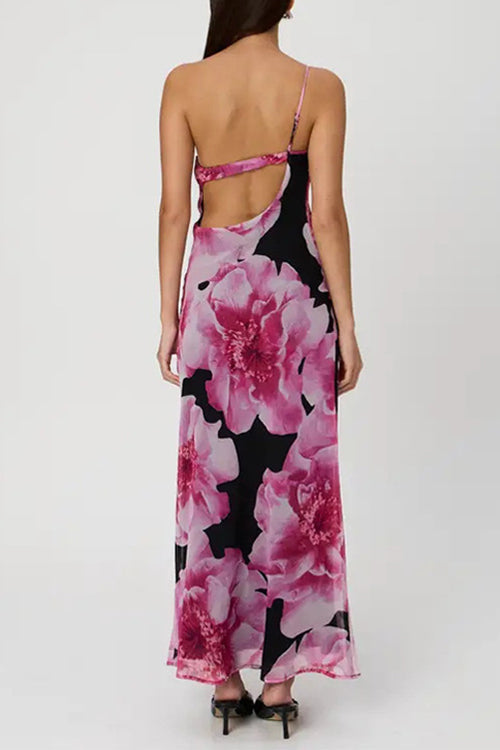 Rosiedress One Shoulder Cut Out Floral Print Maxi Cami Dress