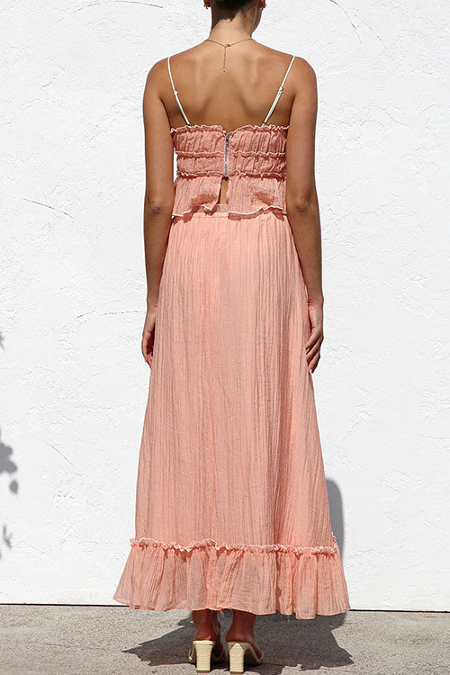 Set aus kurzem Camisole-Oberteil mit Rüschenbesatz und Schleife und Maxirock mit Rüschen