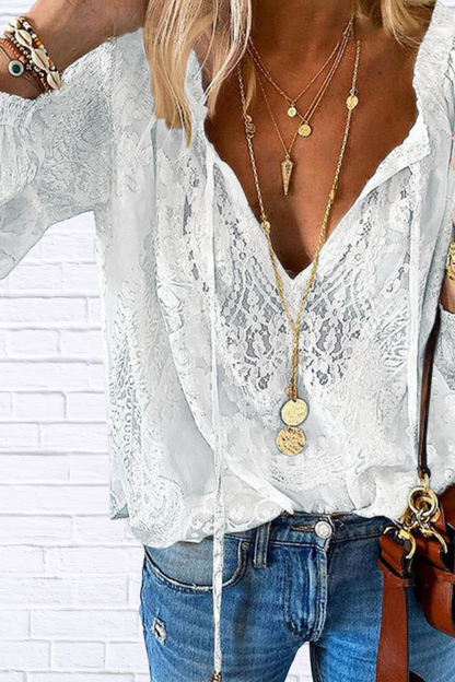 Lace Tie-Neck Blouse