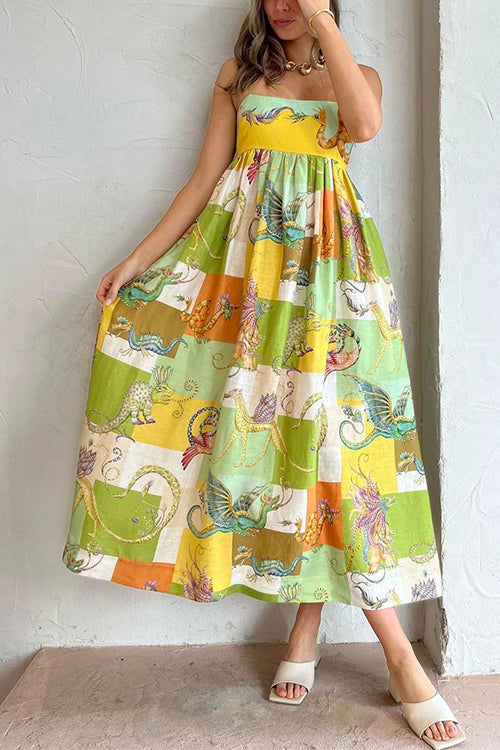 Rosiedress Bow Knot Back Dinosaur Printed Cami Maxi Holiday Dress