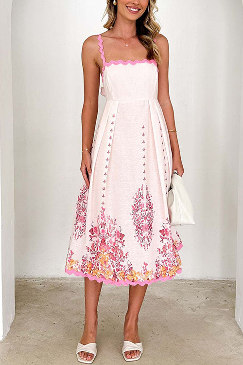 Ric Rac Trim Bow Back Floral Print Midi Cami Dress