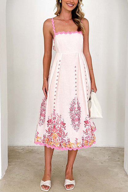 Ric Rac Trim Bow Back Floral Print Midi Cami Dress