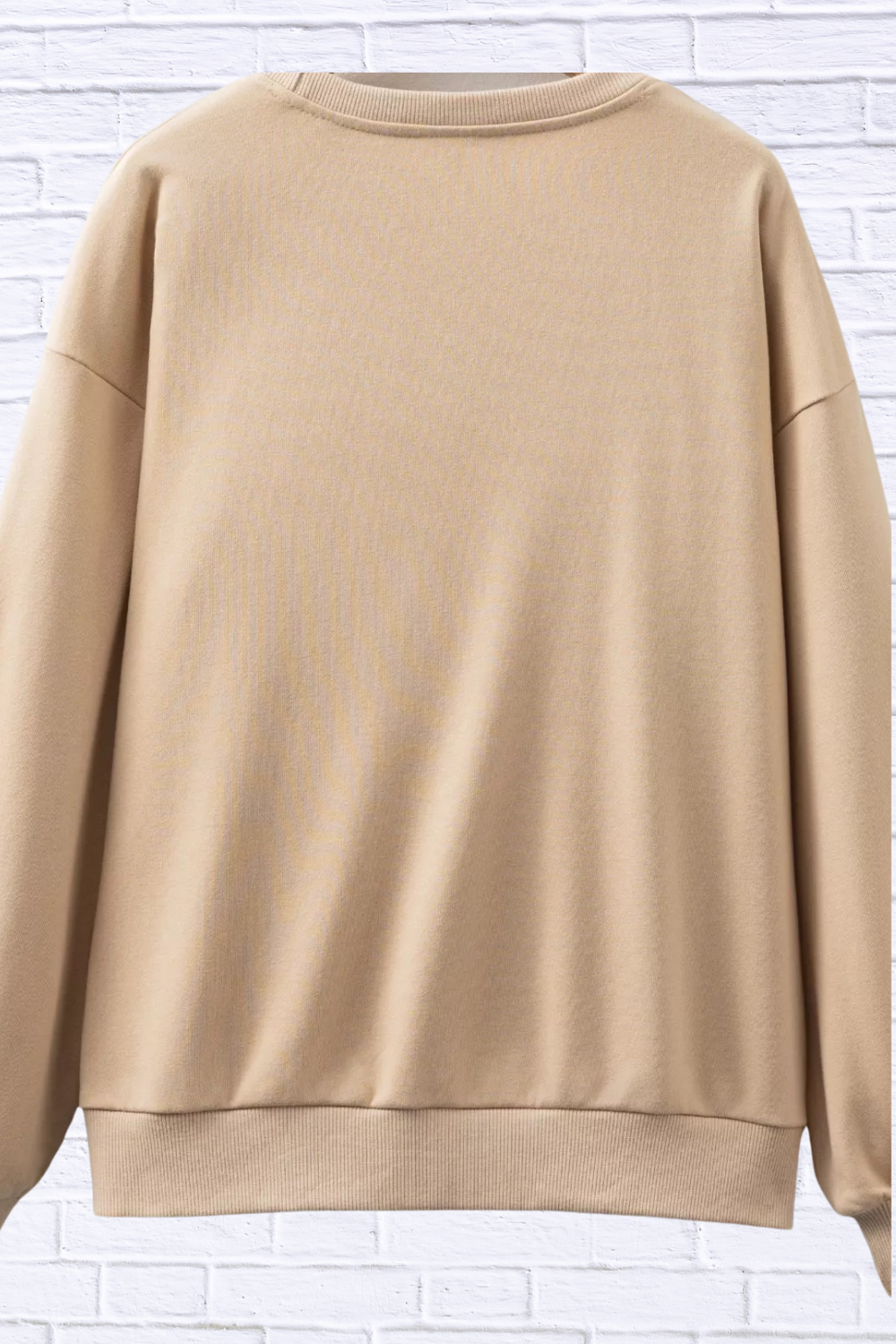 🤎 Beige Embroidered Flower Pattern Drop Shoulder Sweatshirt