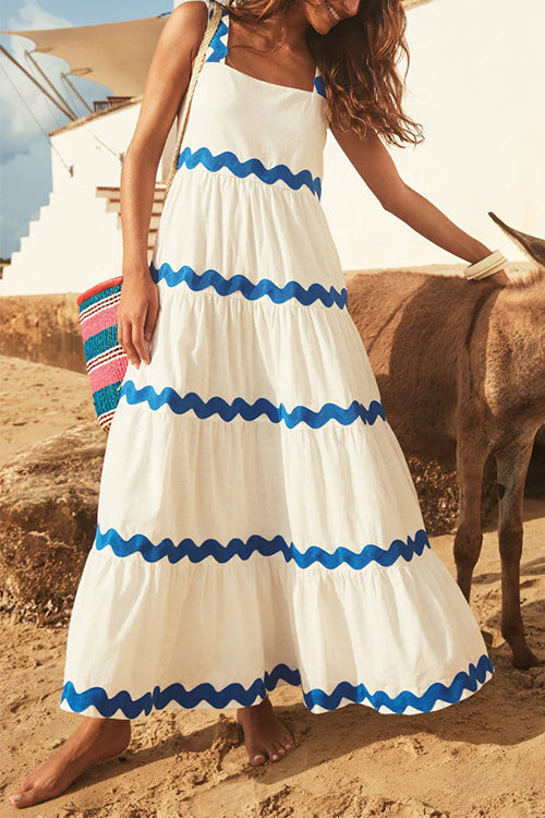 Ric Rac Ruffle Tiered Cami Maxi Holiday Dress White