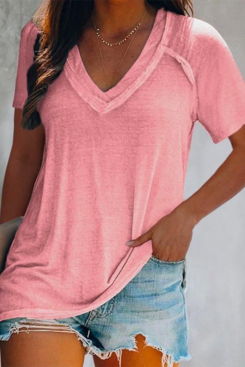 Rosiedress Debi V Neck Short Sleeve T Shirt Pink