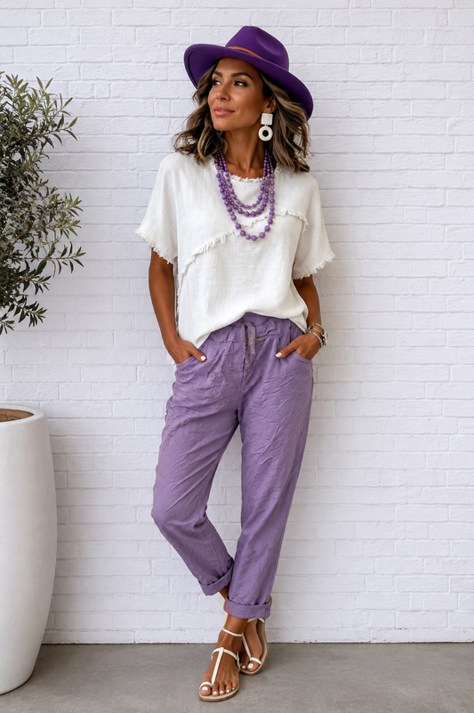 One Size Cotton Sateen Pants for Women | Boutique Wide Leg Pants