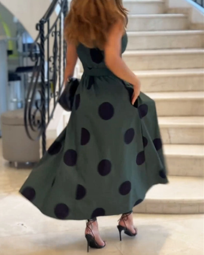 Fashion Lapel Polka Dot Sleeveless Dress