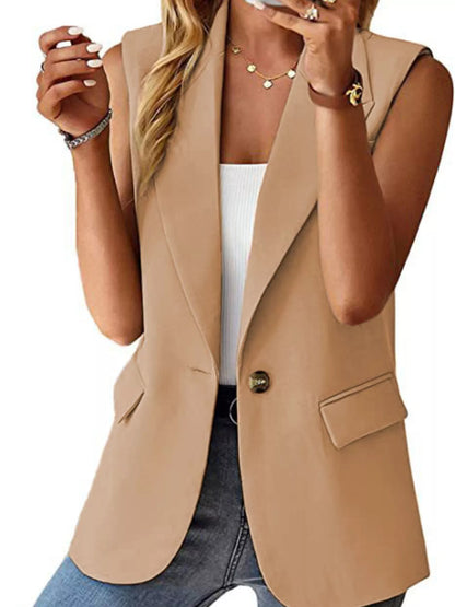 Full Size One Button Lapel Collar Vest Coat Plus Size