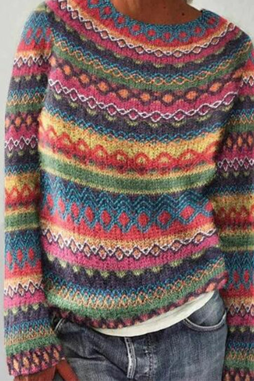 Rosiedress Crewneck Vibrant Rainbow Chunky Knit Sweater(in 4 Patterns)