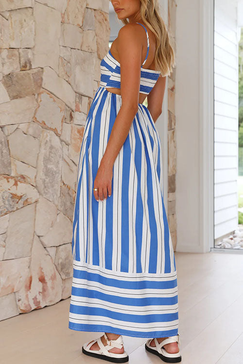 Rosiedress Back Cut Out High Waist Striped Maxi Cami Dress