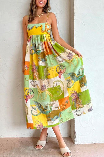 Rosiedress Bow Knot Back Dinosaur Printed Cami Maxi Holiday Dress