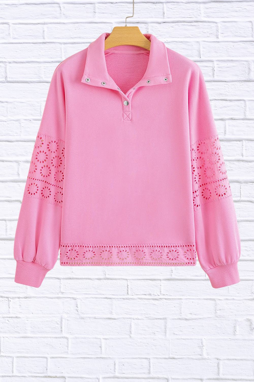 Eyelet Lace Detail Snap Down Sweatshirt