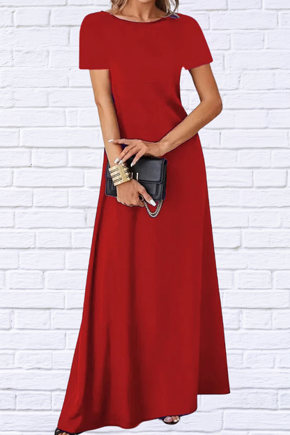 Full Size Round Neck Short Sleeve A-Line Maxi Dress Plus Size