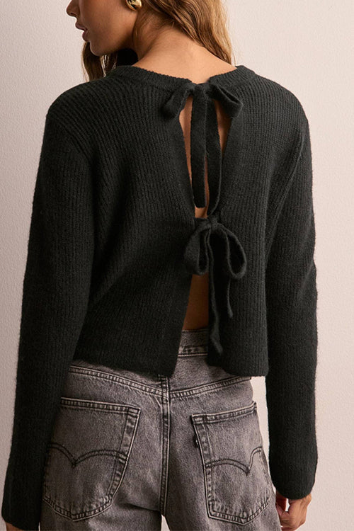 Rosiedress Crewneck Bow Knot Ribbed Knit Sweater