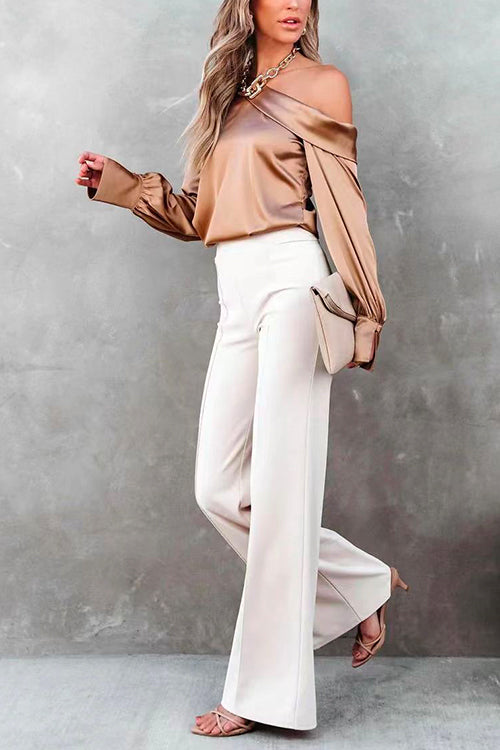 Rosiedress Cold Shoulder Long Sleeve Solid Satin Blouses