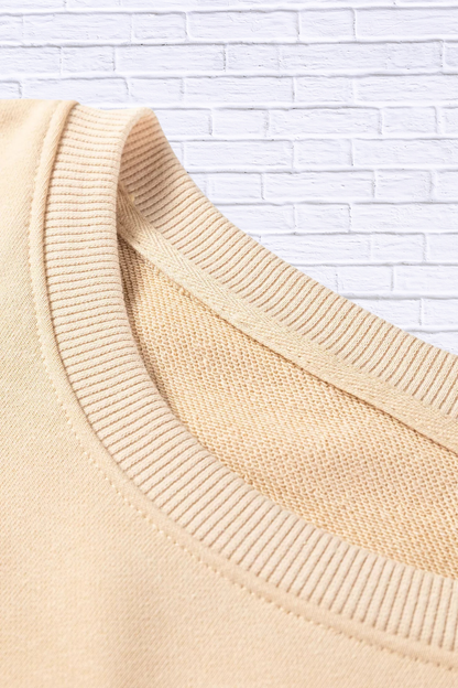 🤎 Beige Embroidered Flower Pattern Drop Shoulder Sweatshirt