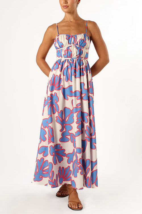 Rosiedress Spaghetti Strap High Waist Printed Maxi Holiday Dress Pink