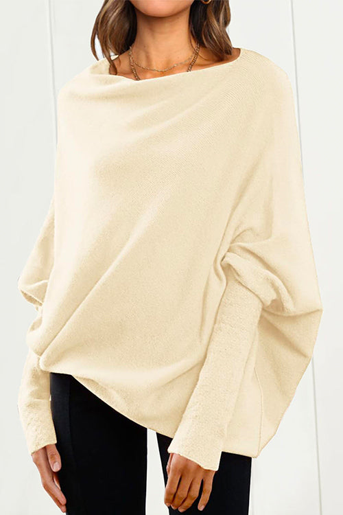 Rosiedress Solid Batwing Sleeves Slouchy Knit Sweater Apricot