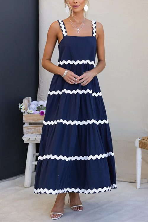 Ric Rac Ruffle Tiered Cami Maxi Holiday Dress DarkBlue