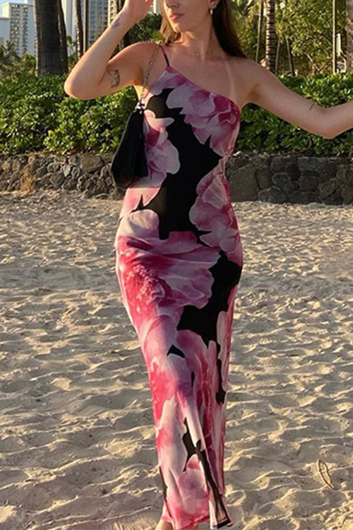 Rosiedress One Shoulder Cut Out Floral Print Maxi Cami Dress