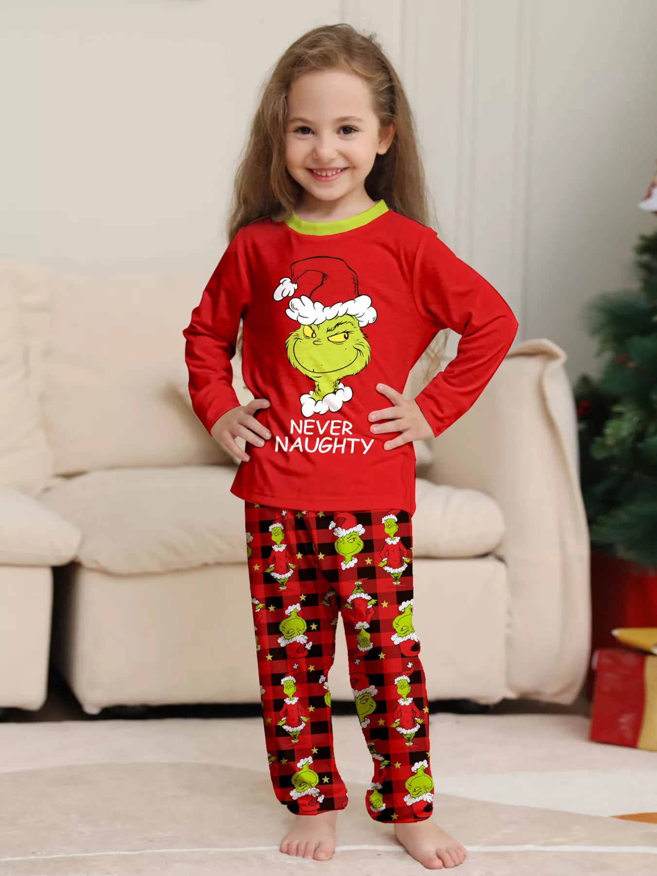 Full Size Grinch Themed Matching Family Christmas Pajama Set Plus Size