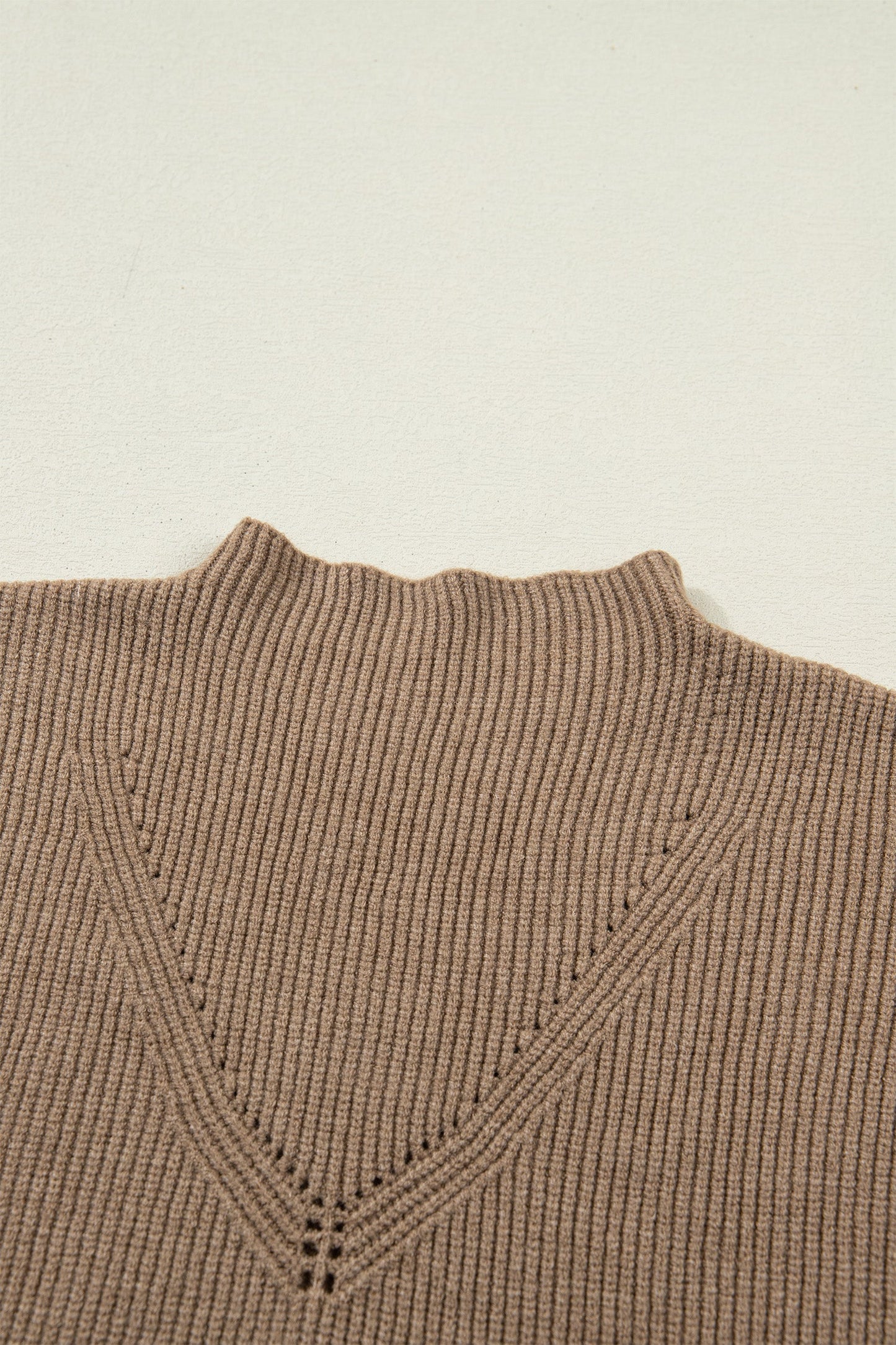 Light French Beige Solid Color Ribbed Knit Mock Neck Loose Sleeveless Sweater