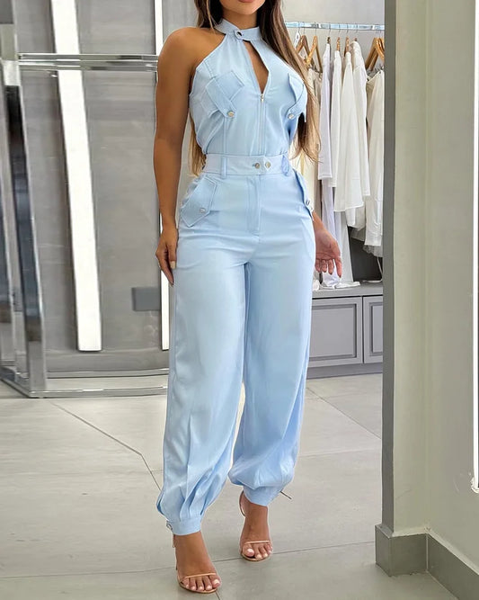 Modischer Anzug mit Rundhalsausschnitt und Reißverschluss