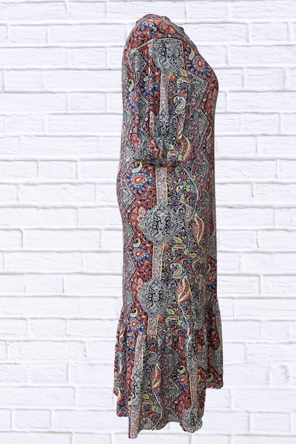 Bohemian Paisley Print Ruffle Hem Midi Dress