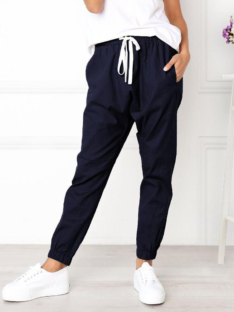 Drawstring Elastic Waist Pockets Jogger Pants