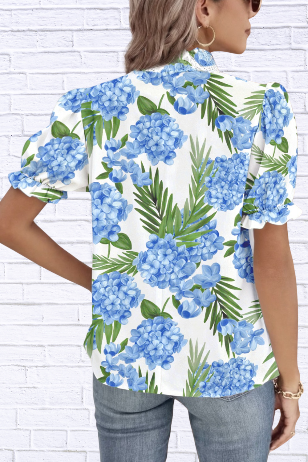 Palm Floral Patchwork Blouse