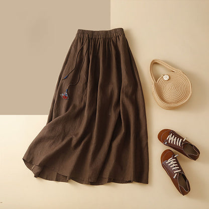 Literary lazy design sense of cotton and linen skirt