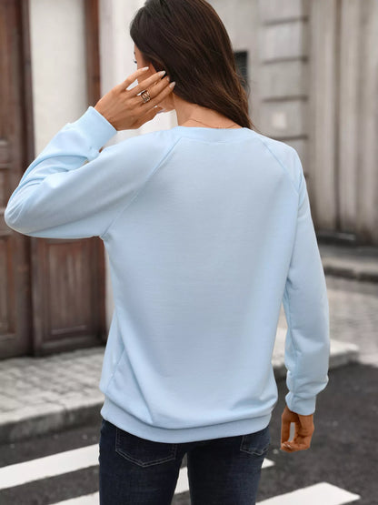 Notched Raglan Sleeve Sweatshirt