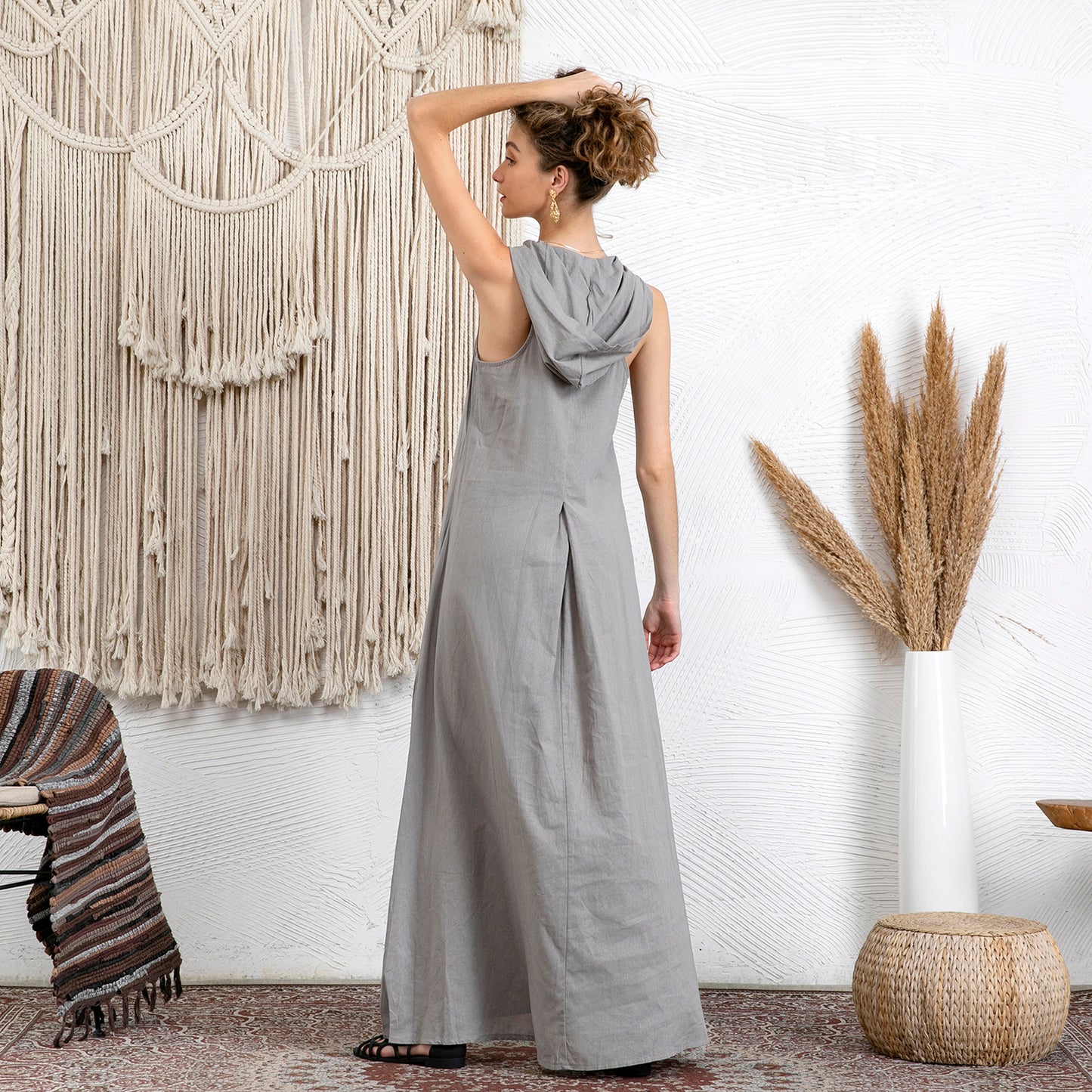 Linen Hoodie Sleeveless Kaftan Dress