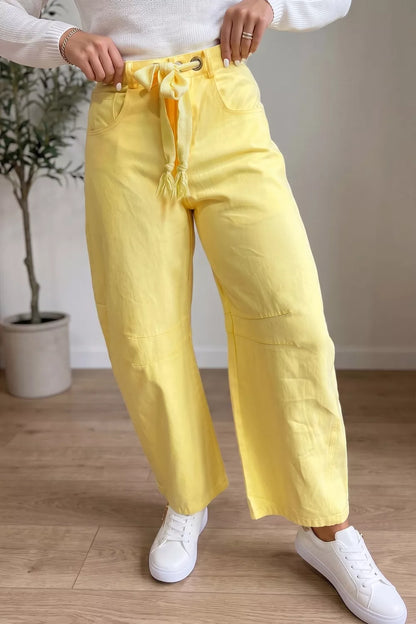 Wide-Leg Drawstring Jeans