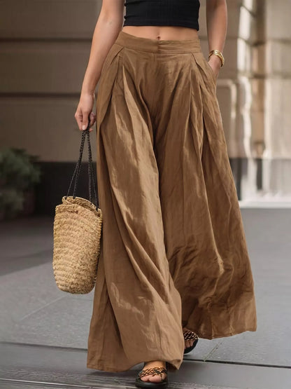 High-Waisted Pleated Wide-Leg Pants